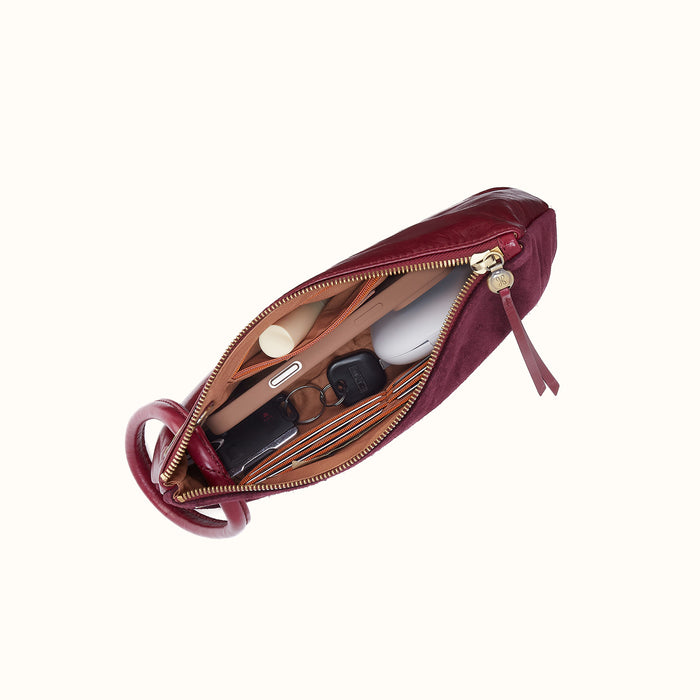 Daisy Daze Large Wristlet in Suede Leather - Prairie Garnet