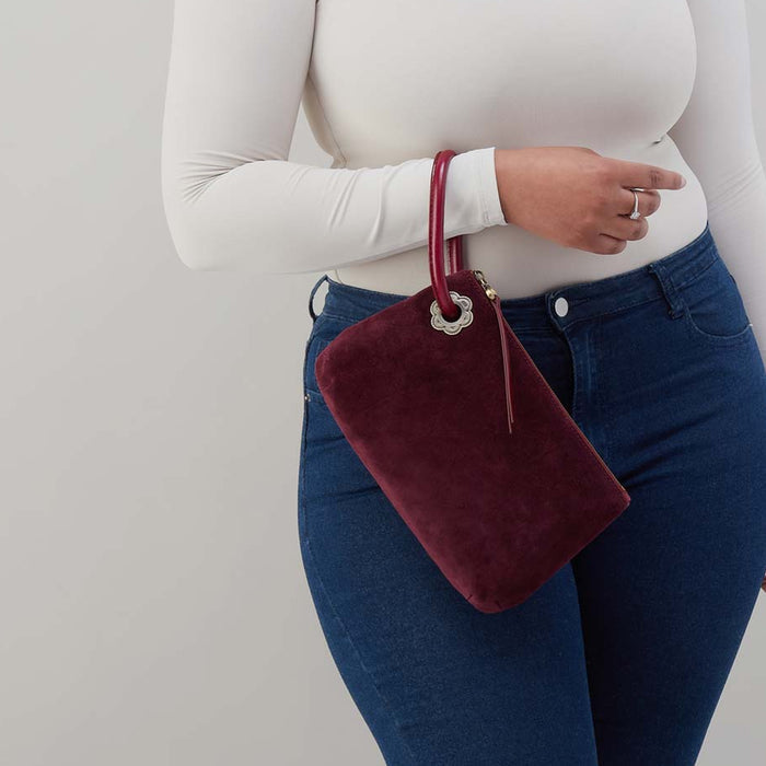 Daisy Daze Large Wristlet in Suede Leather - Prairie Garnet