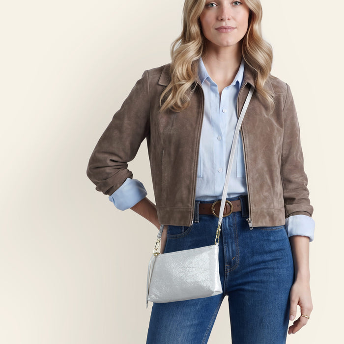Darcy Crossbody In Metallic Leather - Sand Shimmer