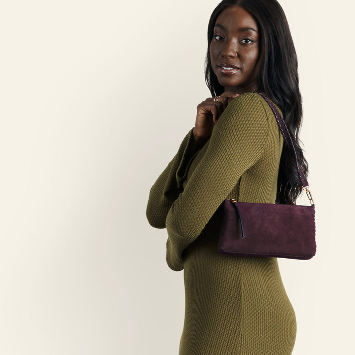 Darcy Crossbody In Suede Leather - Dark Cherry