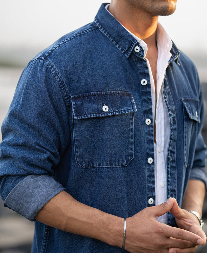 Dark Blue Washed Denim Full Sleeves Shirt