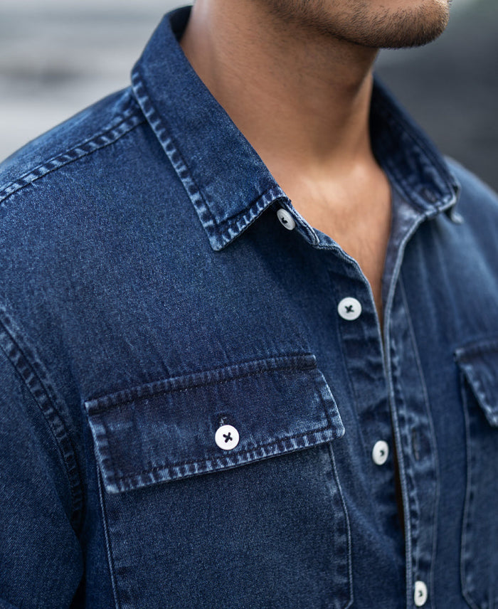 Dark Blue Washed Denim Full Sleeves Shirt