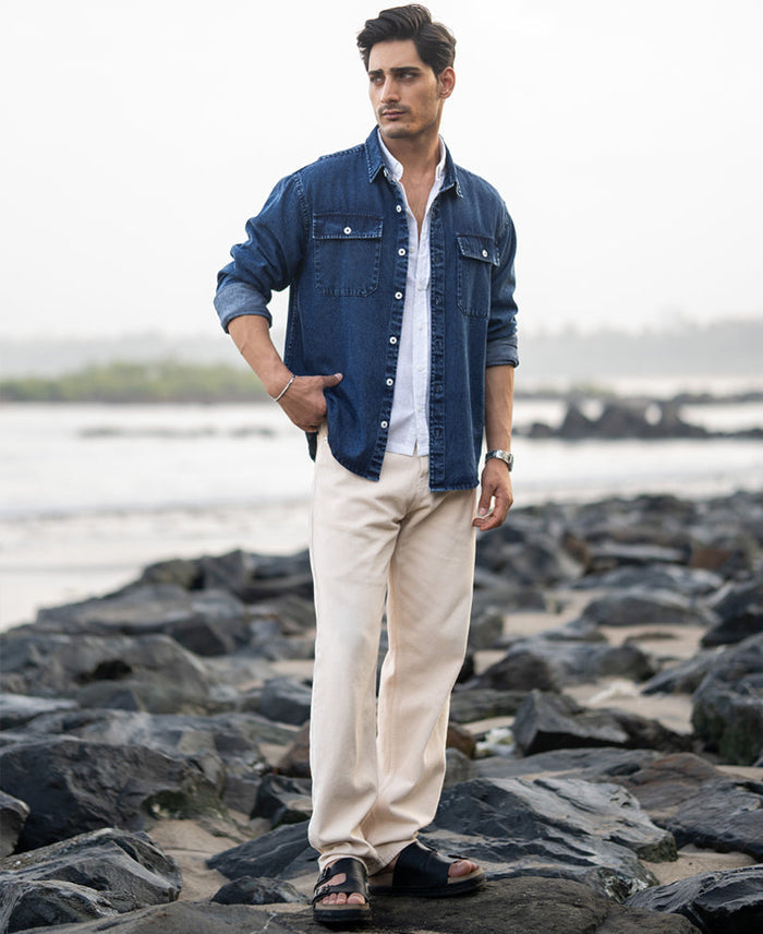 Dark Blue Washed Denim Full Sleeves Shirt