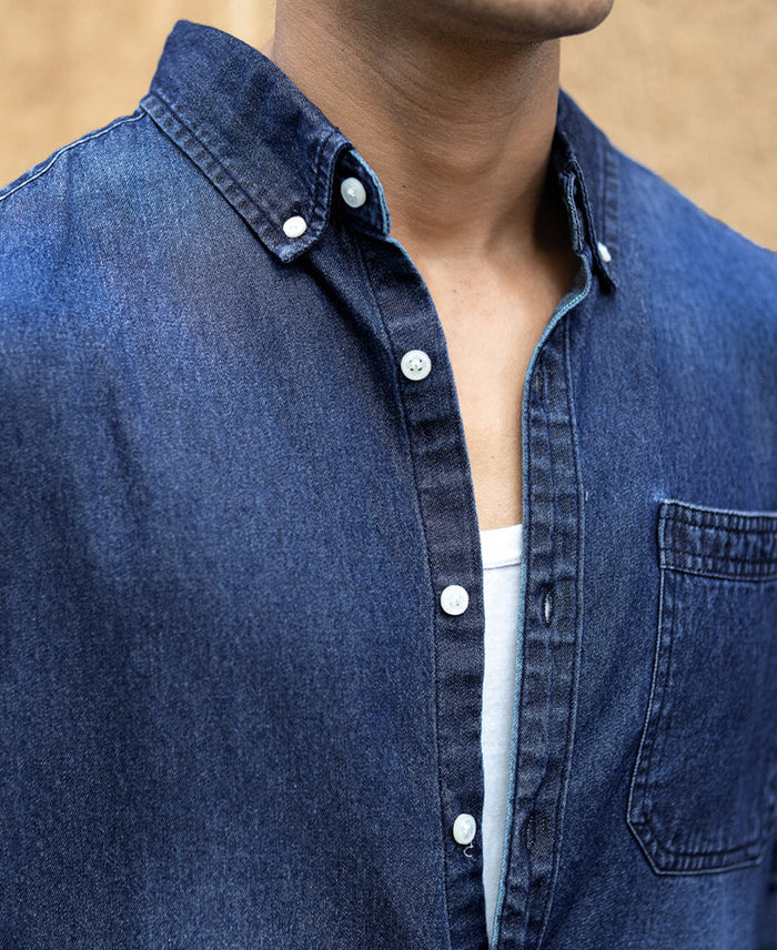 Dark Blue Washed Denim Shirt
