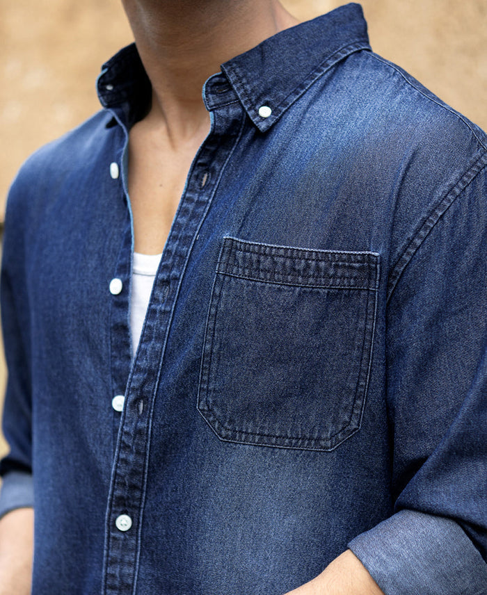 Dark Blue Washed Denim Shirt