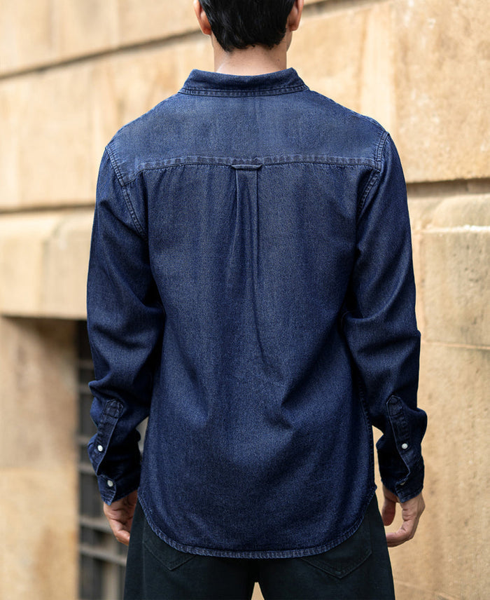 Dark Blue Washed Denim Shirt