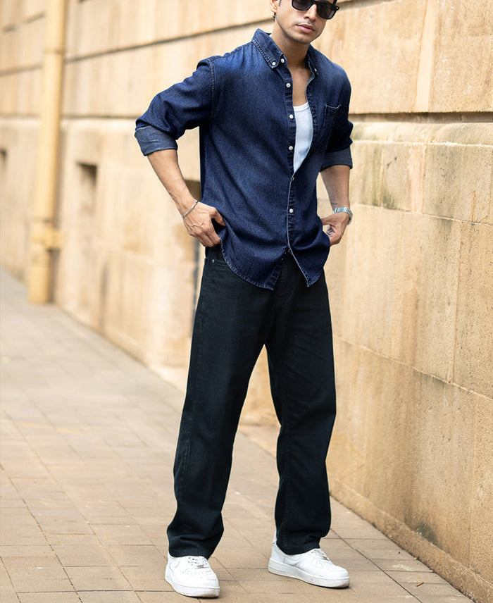 Dark Blue Washed Denim Shirt
