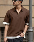 Dark Brown Boxy Fit Zipper Shirt 100% Cotton