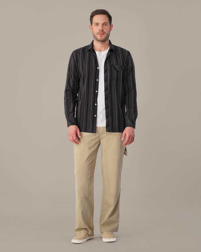 Dark Brown Striped 100% Cotton Slub Shirt