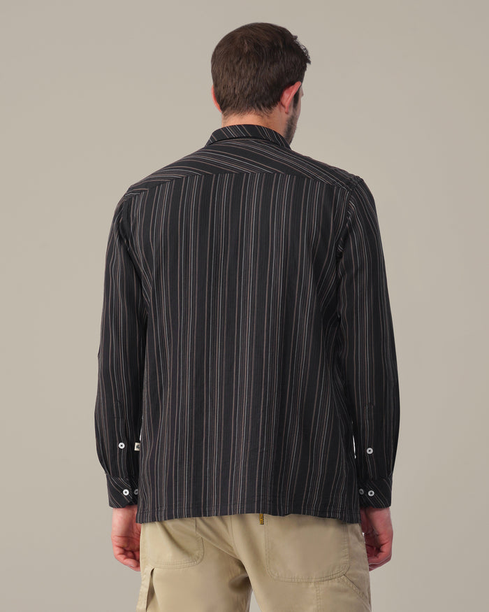 Dark Brown Striped 100% Cotton Slub Shirt