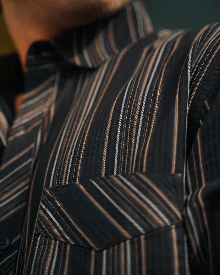 Dark Brown Striped 100% Cotton Slub Shirt