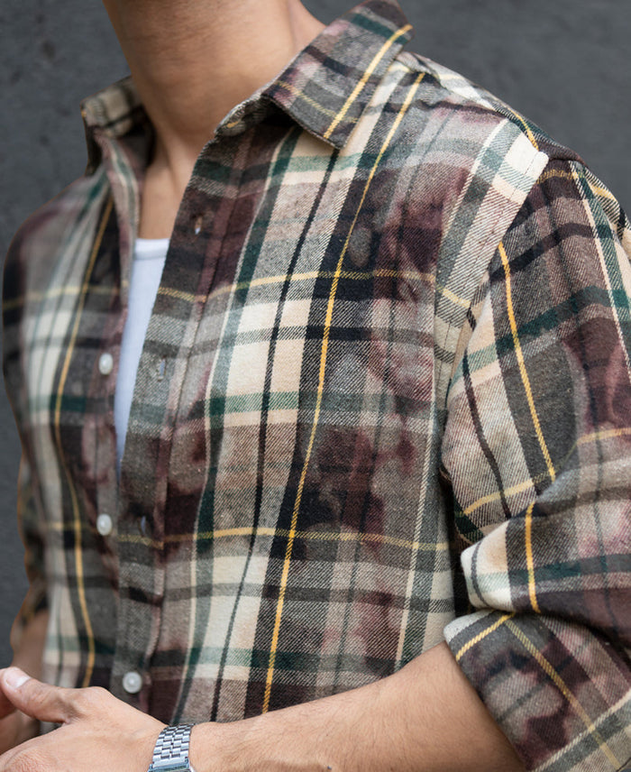 Dark Brown Washed Checks Shirt