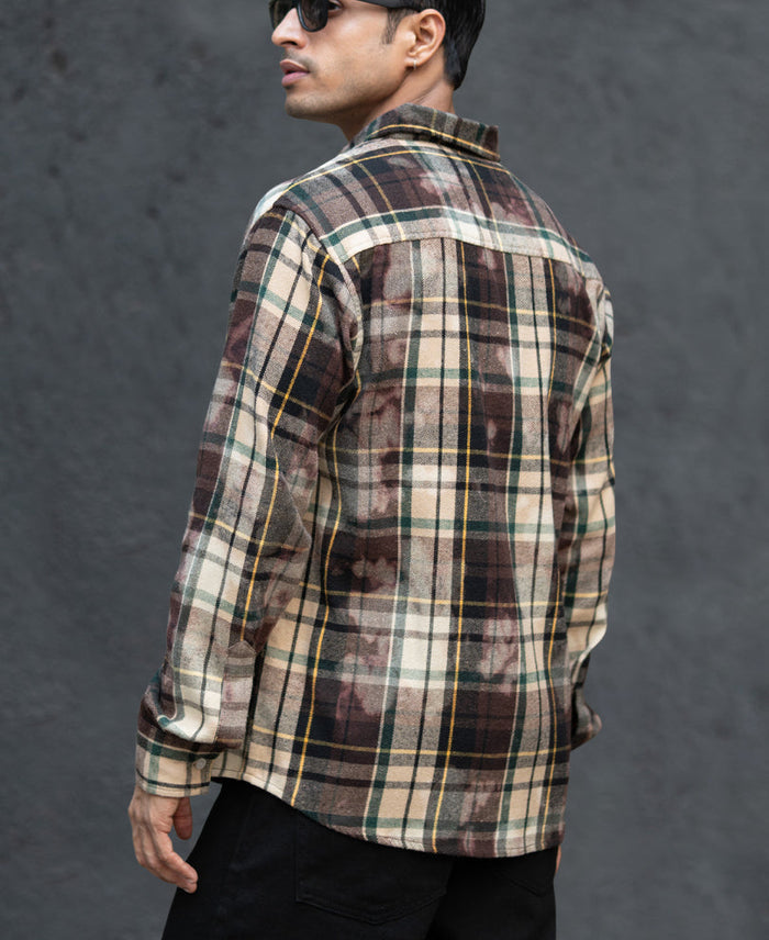 Dark Brown Washed Checks Shirt