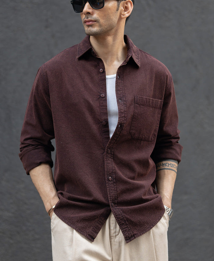 Dark Brown Washed Structure Shirt 100% Cotton