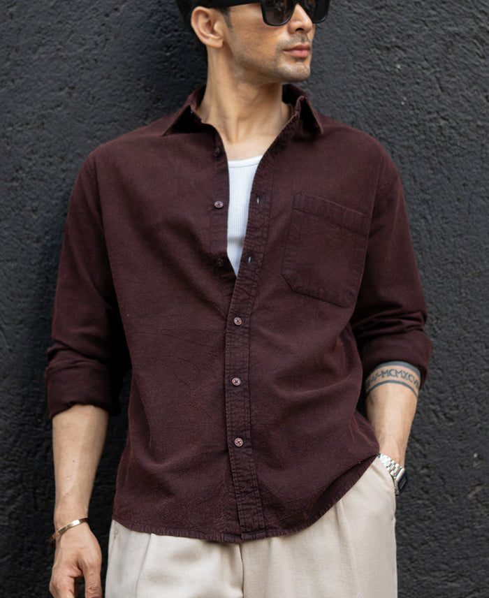 Dark Brown Washed Structure Shirt 100% Cotton