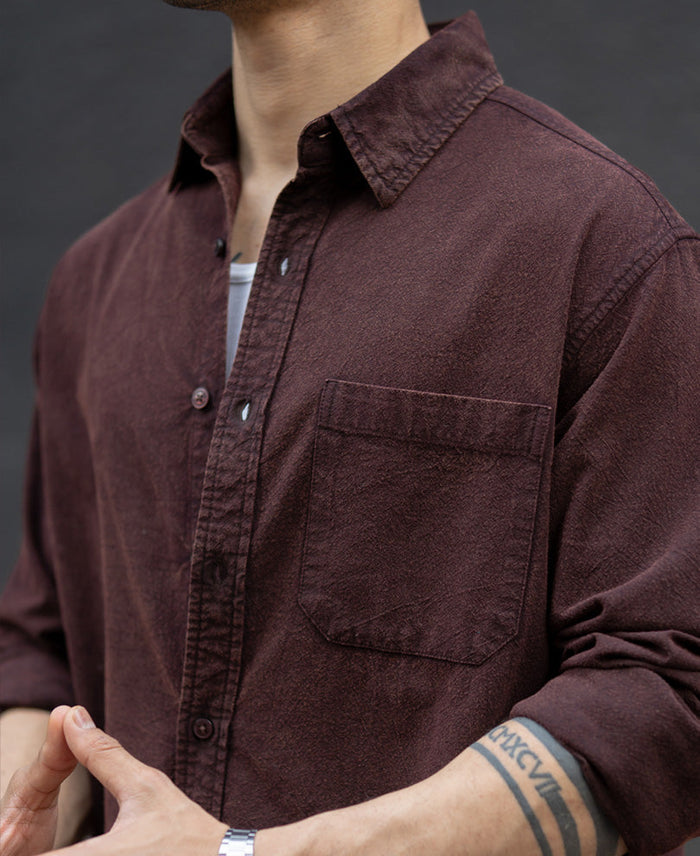Dark Brown Washed Structure Shirt 100% Cotton