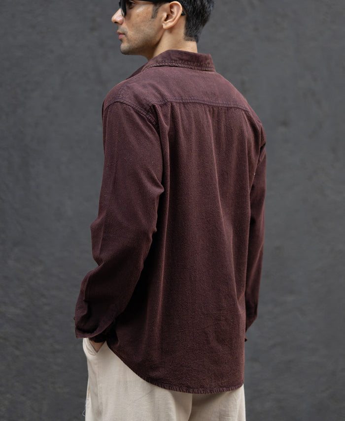 Dark Brown Washed Structure Shirt 100% Cotton