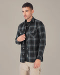 Dark Green Plaid 100% Cotton Slub Button-Up Shirt
