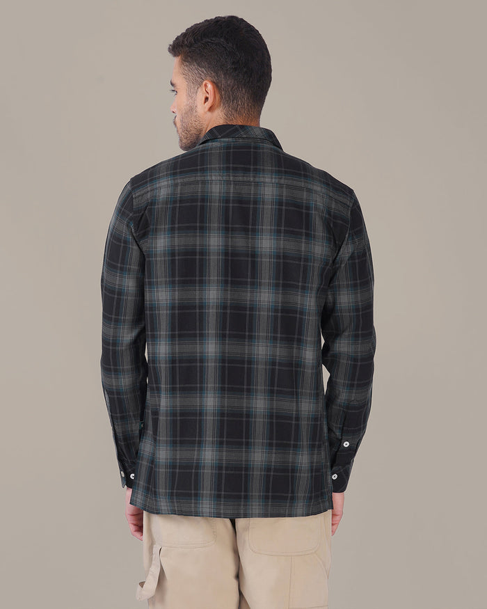 Dark Green Plaid 100% Cotton Slub Button-Up Shirt