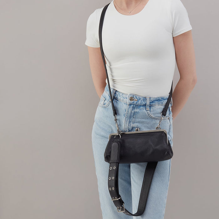 Alba Frame Small Shoulder Bag in Pebbled Leather - Black