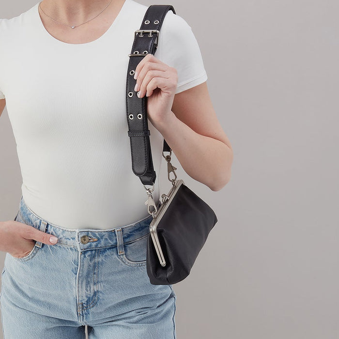Alba Frame Small Shoulder Bag in Pebbled Leather - Black