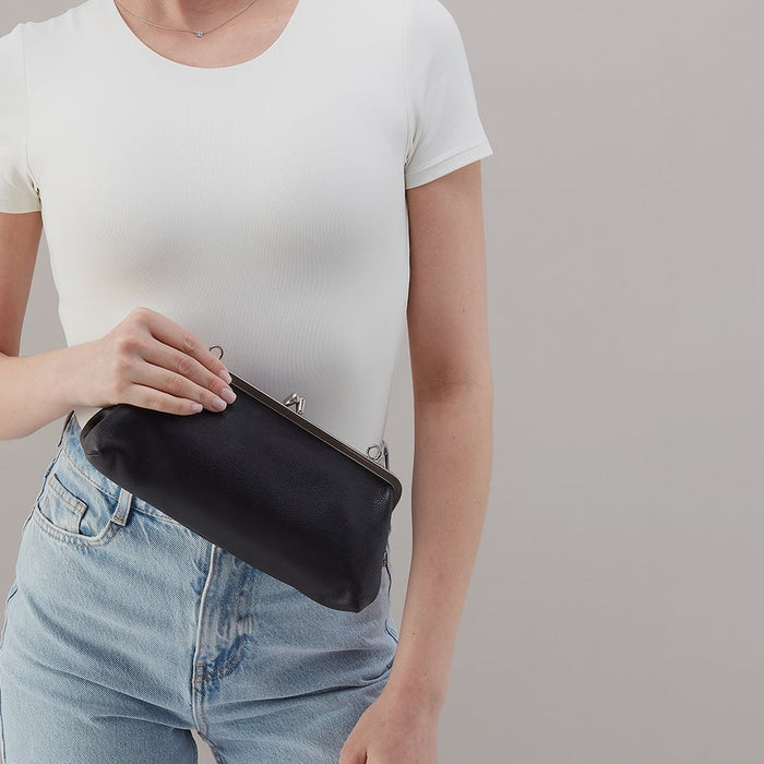 Alba Frame Small Shoulder Bag in Pebbled Leather - Black