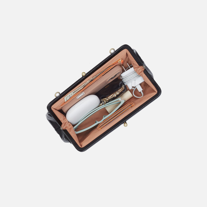 Alba Frame Small Shoulder Bag in Polished Leather - Black