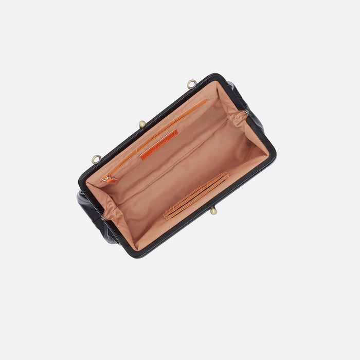 Alba Frame Small Shoulder Bag in Polished Leather - Black