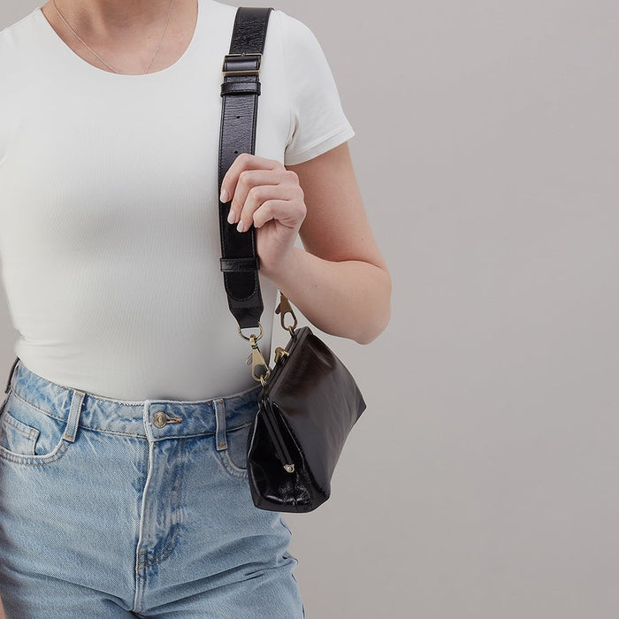 Alba Frame Small Shoulder Bag in Polished Leather - Black