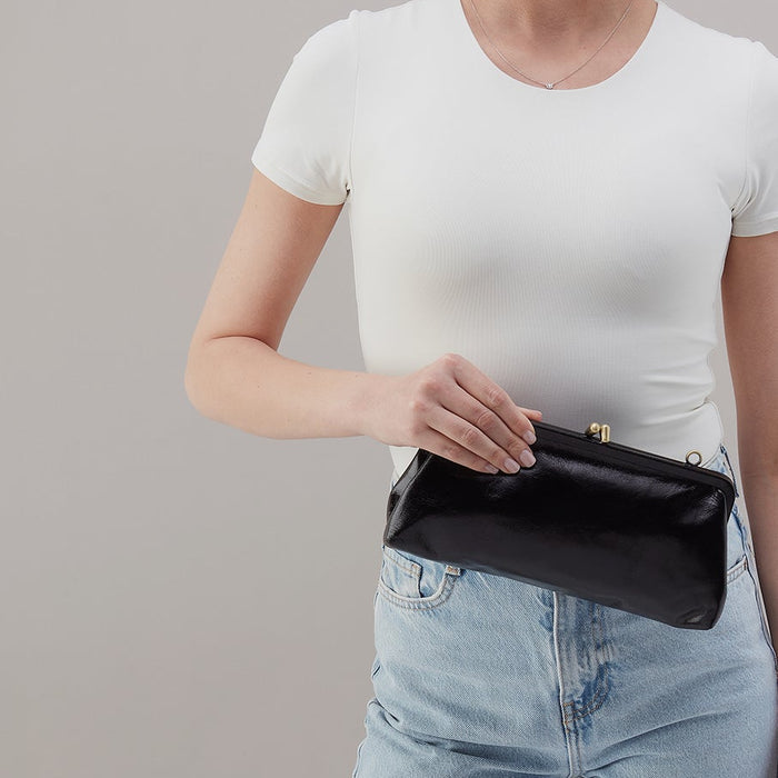 Alba Frame Small Shoulder Bag in Polished Leather - Black