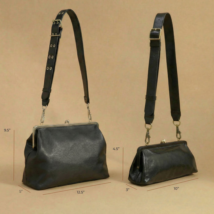 Alba Frame Small Shoulder Bag in Polished Leather - Black