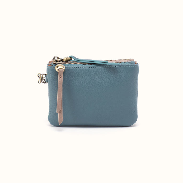 Double Zip Coin Pouch in Pebbled Leather - Agave Leaf- FOL