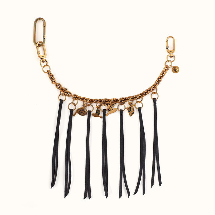 Dove Fringe Chain Swag In Pebbled Leather