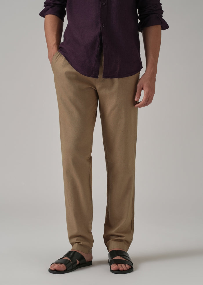 Drawstring Beige Linen Pant