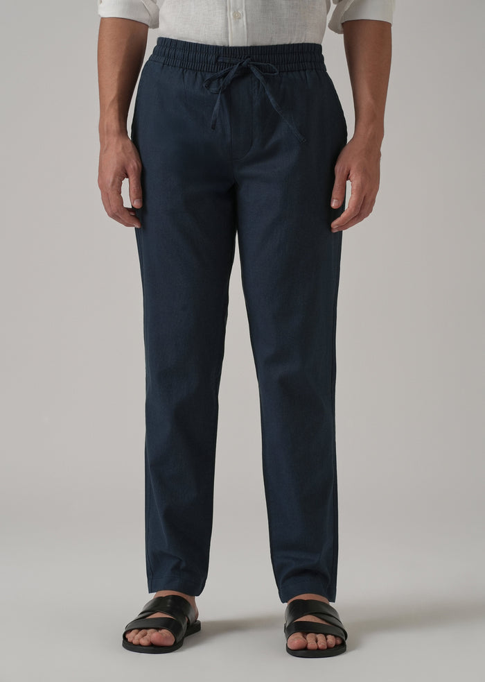 Drawstring Blue Linen Pant