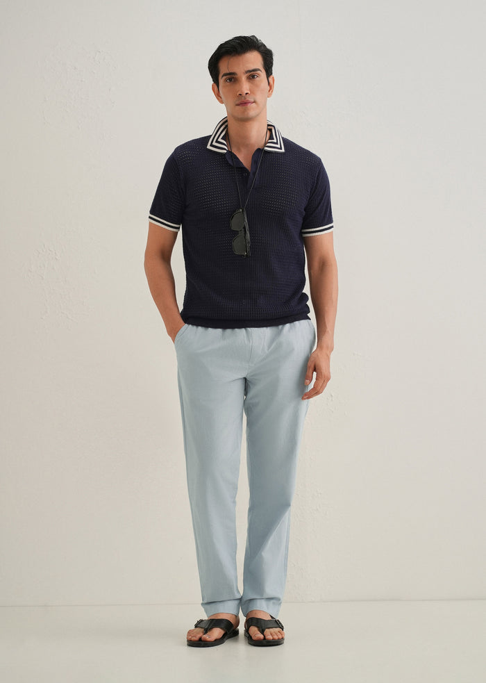 Drawstring Light Blue Linen Pant