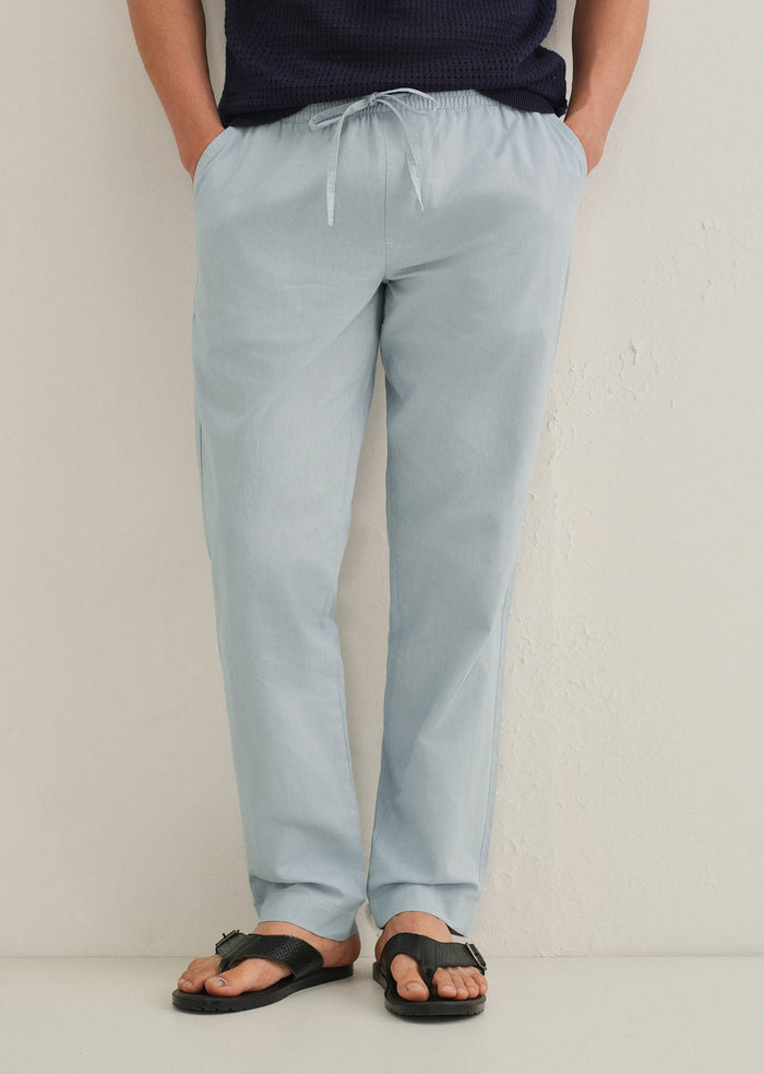 Drawstring Light Blue Linen Pant