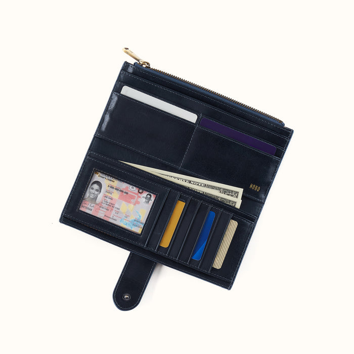 Dunn Continental Wallet in Patina Leather - Navy Horizon