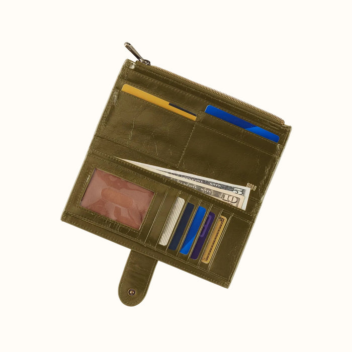 Dunn Continental Wallet In Polished Leather - Olive Veil