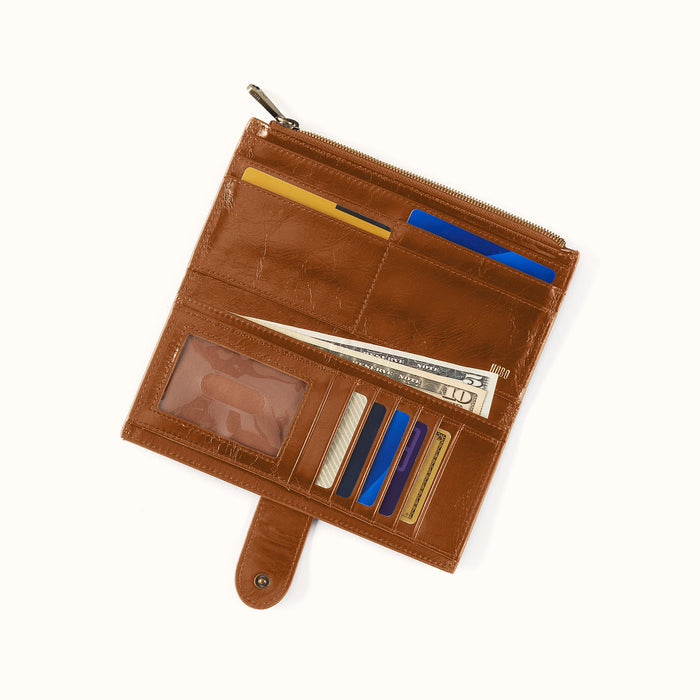Dunn Continental Wallet In Polished Leather - Truffle