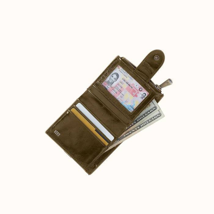 Dunn Mini Wallet In Polished Leather - Olive Veil