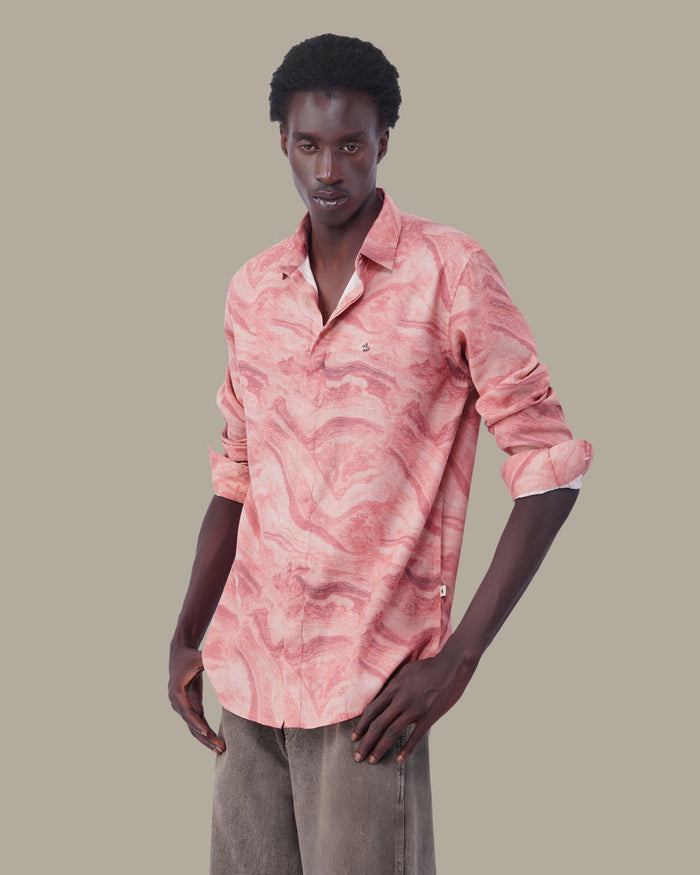 Dusty Rose Abstract Linen Plus Shaped Shirt