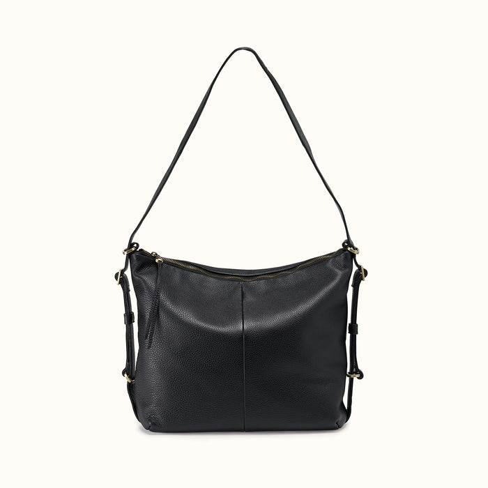 Emily Convertible Backpack in Pebbled Leather - Black- FOL