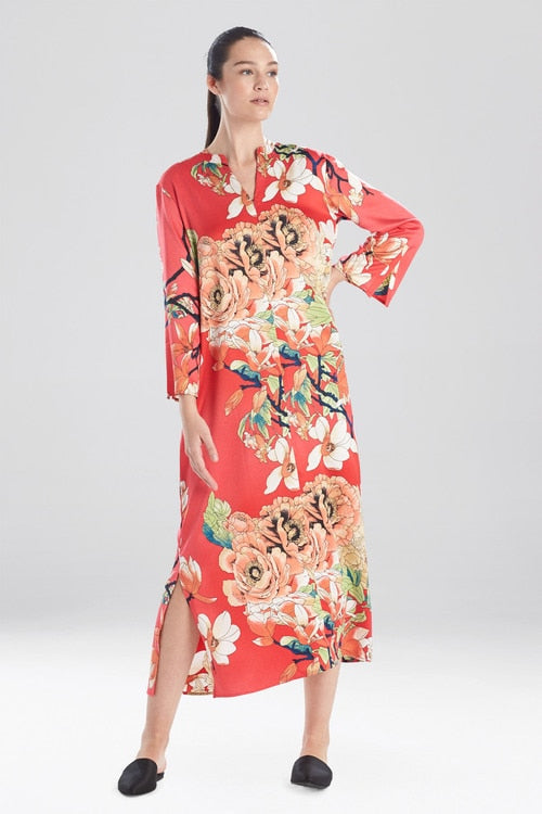Enchanted Lotus Satin Zip Caftan