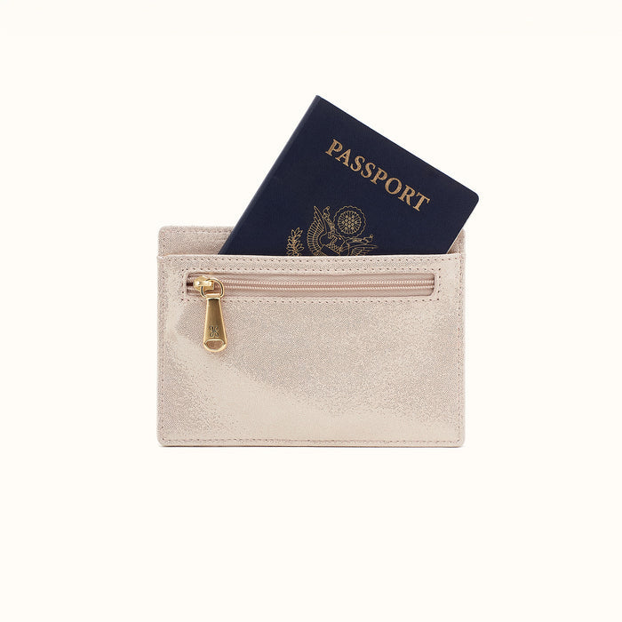 Euro Slide Card Case In Metallic Leather - Sand Shimmer
