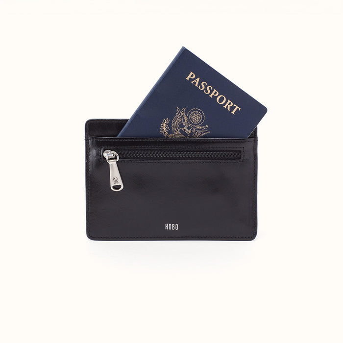 Euro Slide Card Case In Polished Leather - Black
