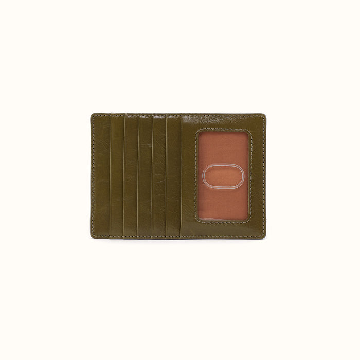 Euro Slide Card Case In Polished Leather - Olive Veil- FOL