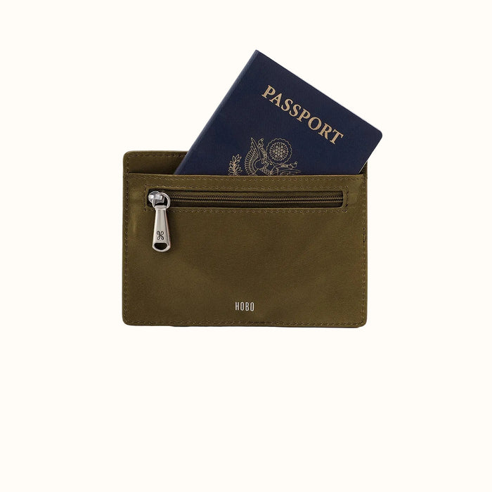 Euro Slide Card Case In Polished Leather - Olive Veil