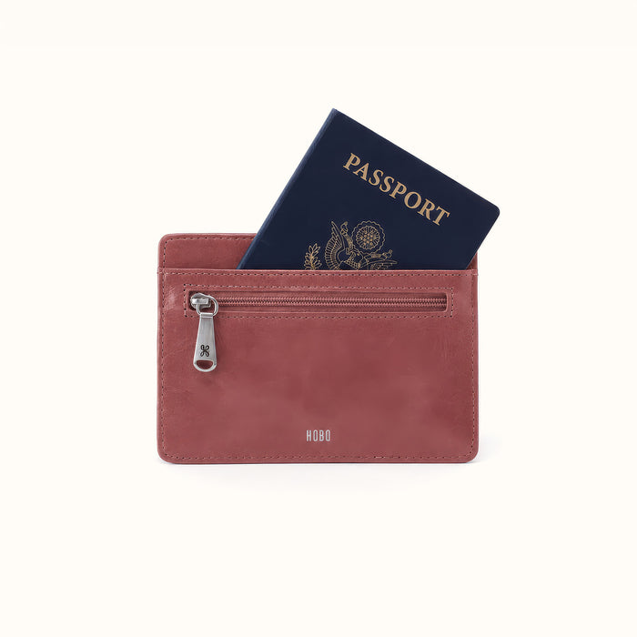 Euro Slide Card Case In Polished Leather - Rosewood