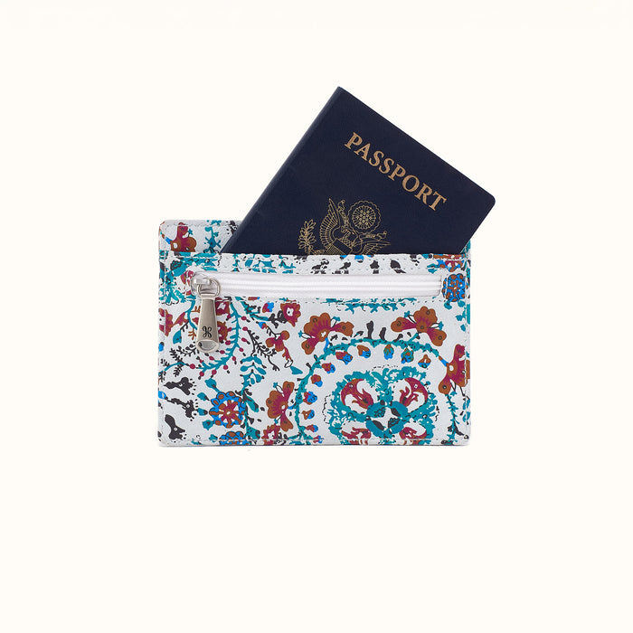 Euro Slide Card Case in Printed Leather - Batik Blooms
